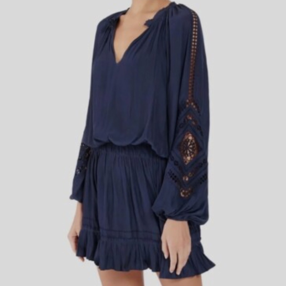 Ramy Brook Dark Blue Long Sleeve Dress with Crochet Accents
